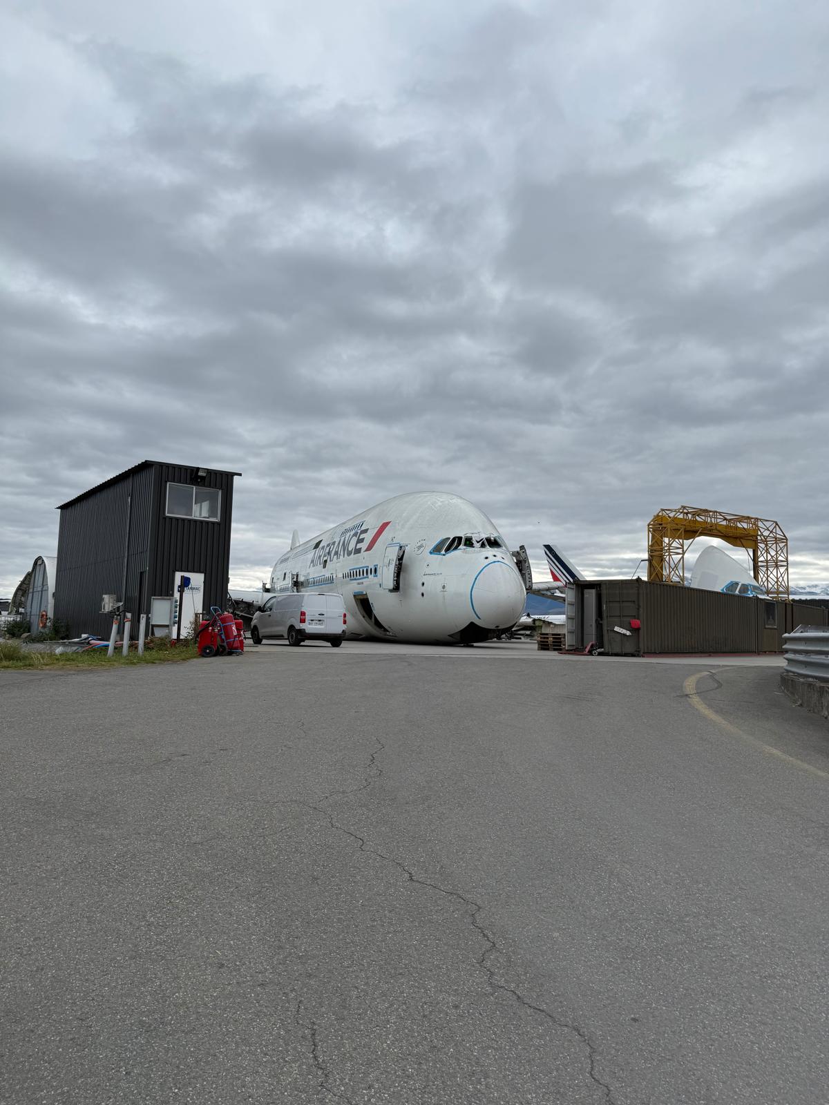 Wide-body aircraft fuselage during teardown
