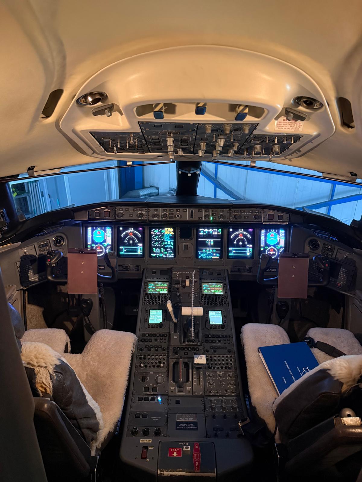 Business jet in the hangar for inspection