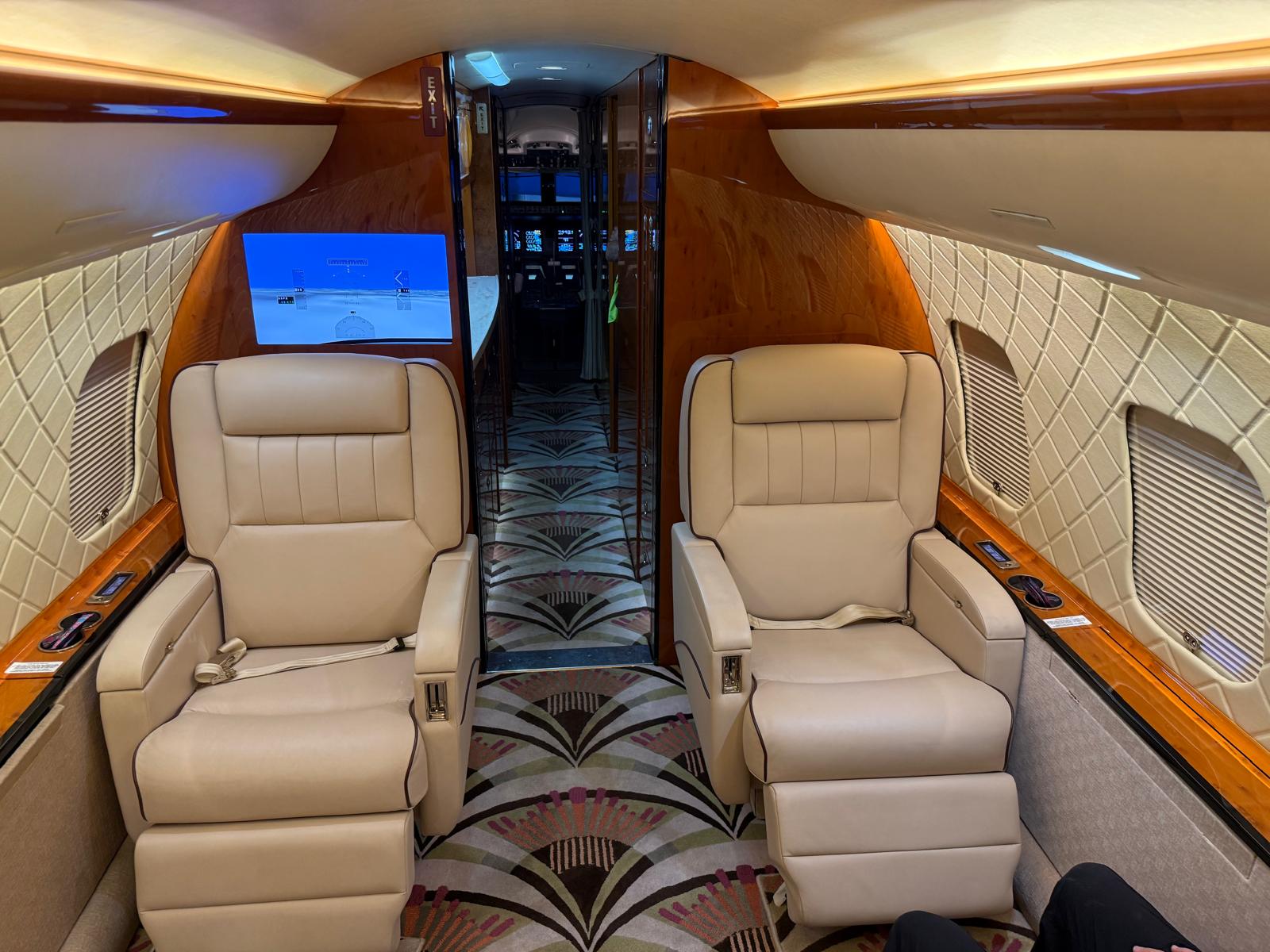 Business jet in the hangar for inspection