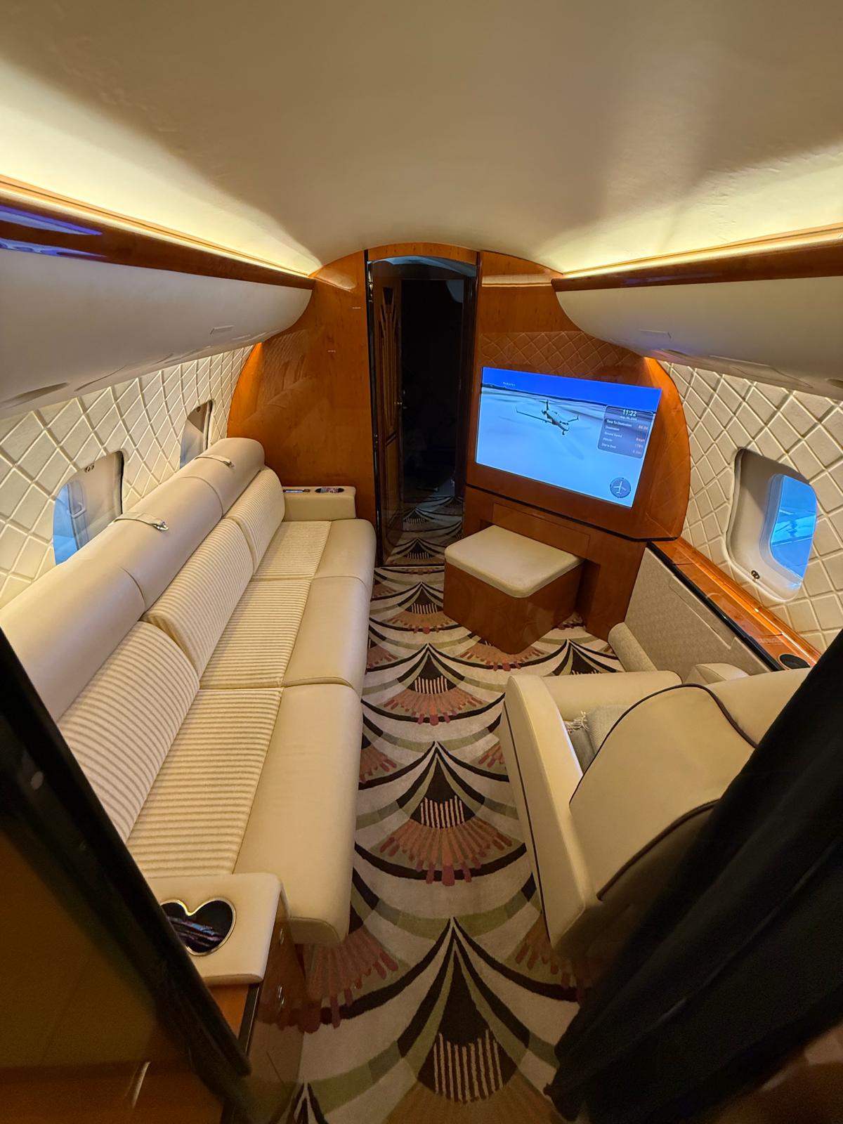 Business jet in the hangar for inspection