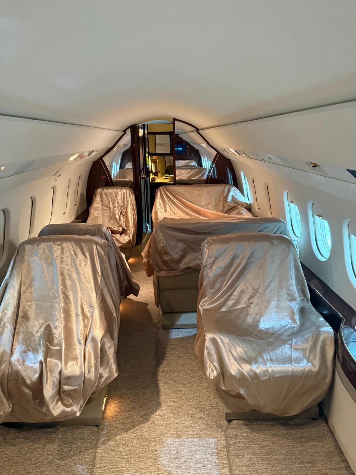 Business jet in the hangar for inspection