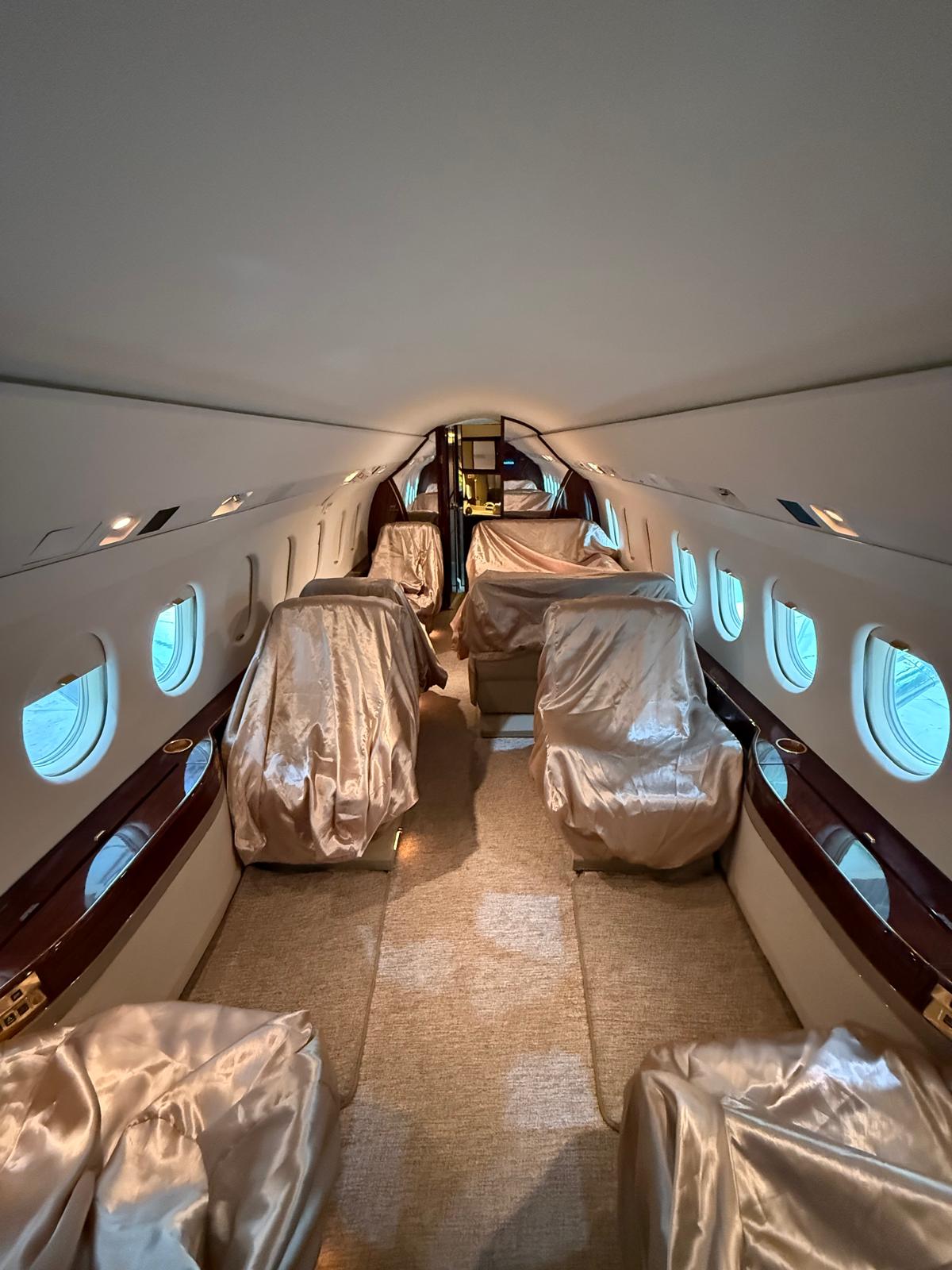Business jet in the hangar for inspection